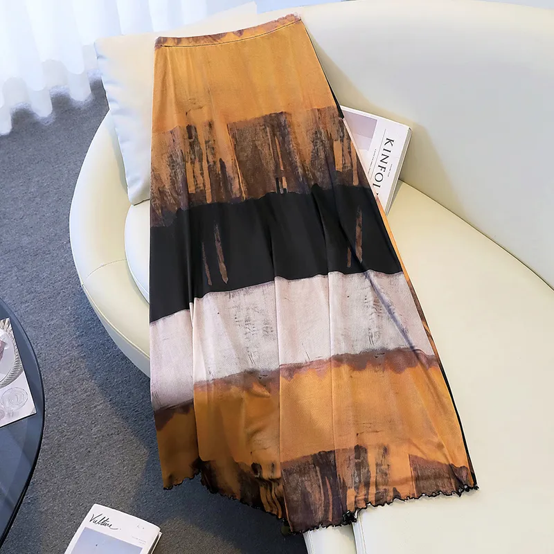 TOUCH Casual Long Skirt Women's Orange Brown-2