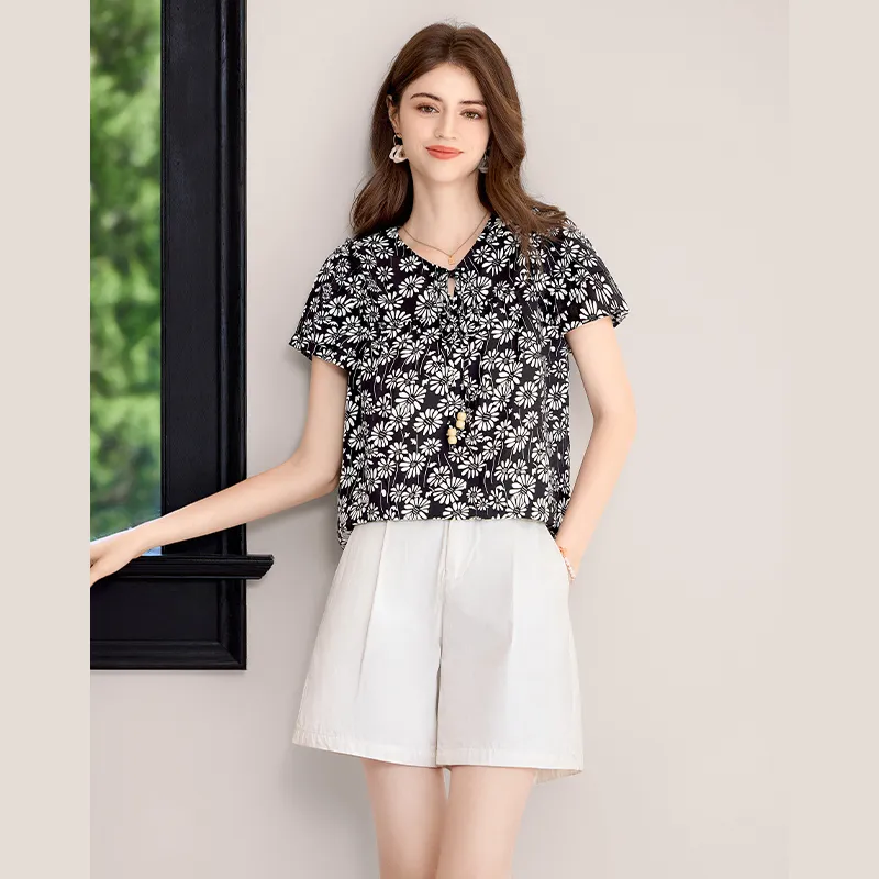 TOUCH Shirts Women's Black White Flower-6