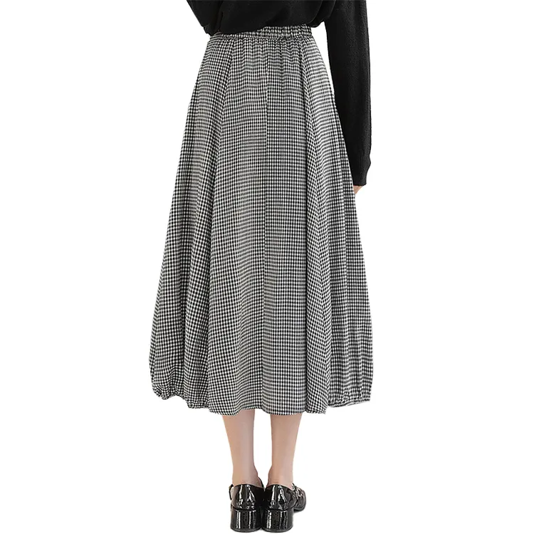Cypress House Casual Long Skirt Women's Black White Plaid-1