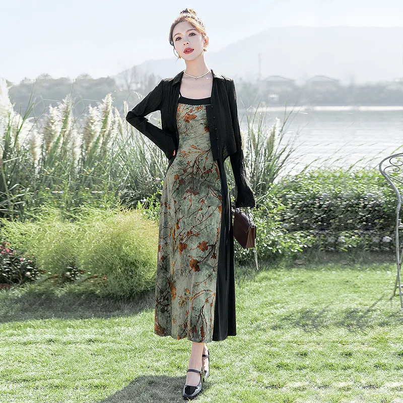 Cypress House Skirt Set Women's Black+Vintage Green-5