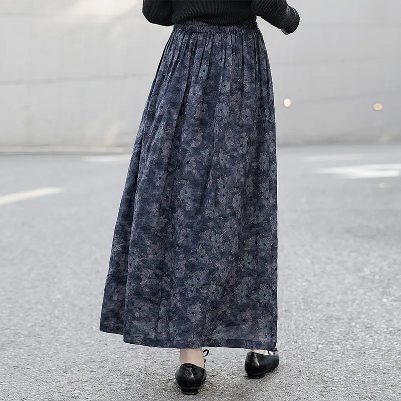 Cypress House Casual Long Skirt Women's Purple Floral-3
