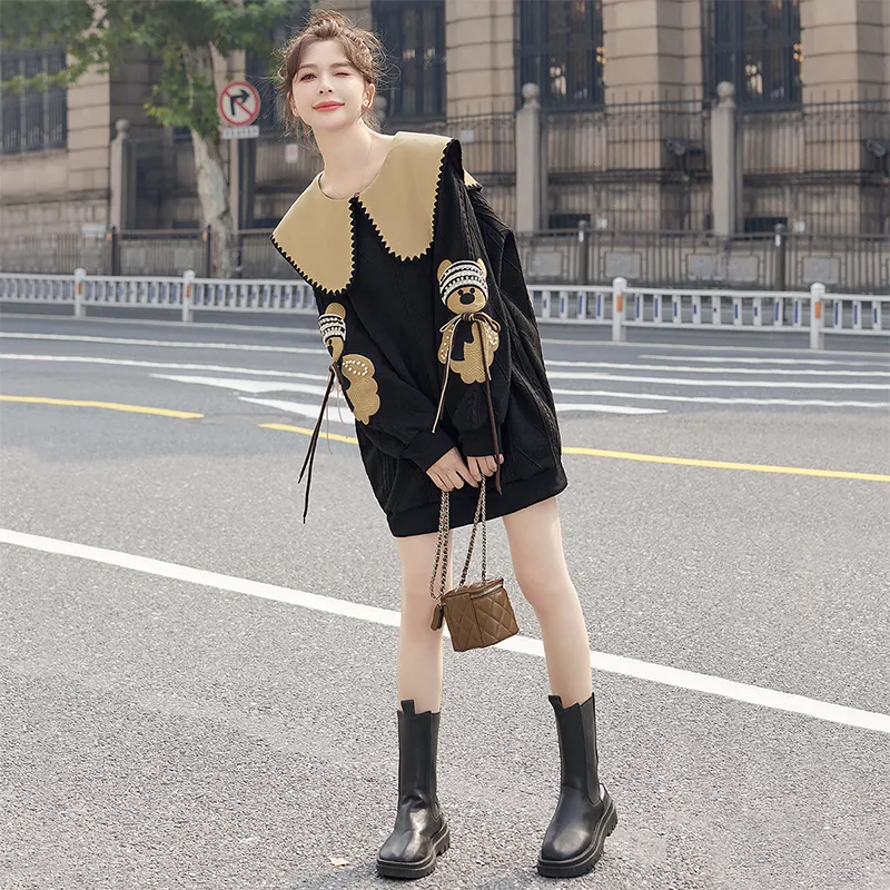 Cypress House Long Sleeved Dress Women's Black & Khaki-1