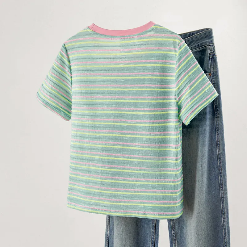 TOUCH T Shirt Women's Green Stripes-3