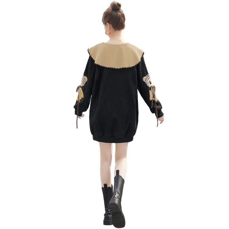 Cypress House Long Sleeved Dress Women's Black & Khaki-0
