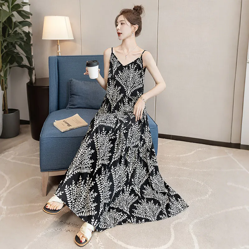 Cypress House Slip Dress Women's Black With Beige Floral-6