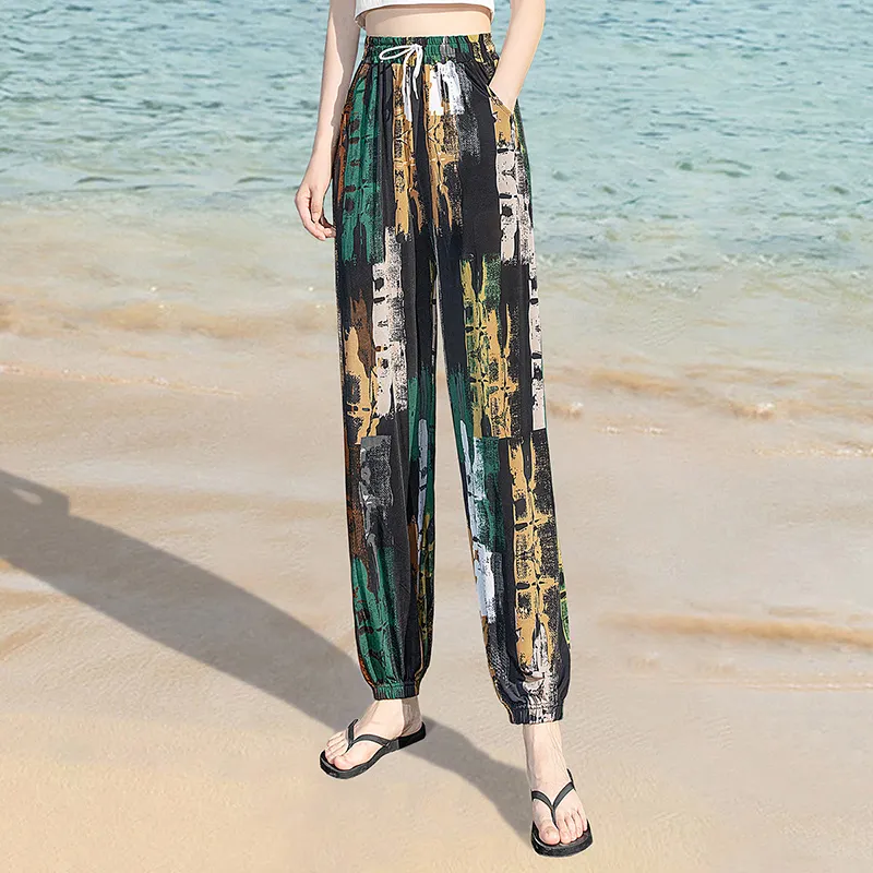 Cypress House Casual Pants Women's Black With Yellow Green Pattern-6