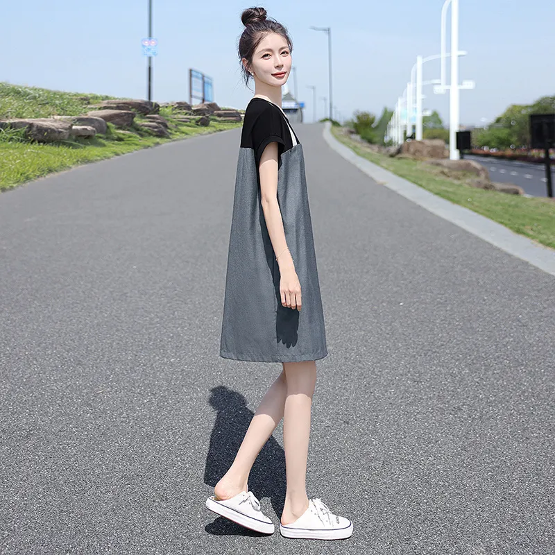 Cypress House Short Sleeved Dress Women's Black Top And Dark Gray Bottom-5