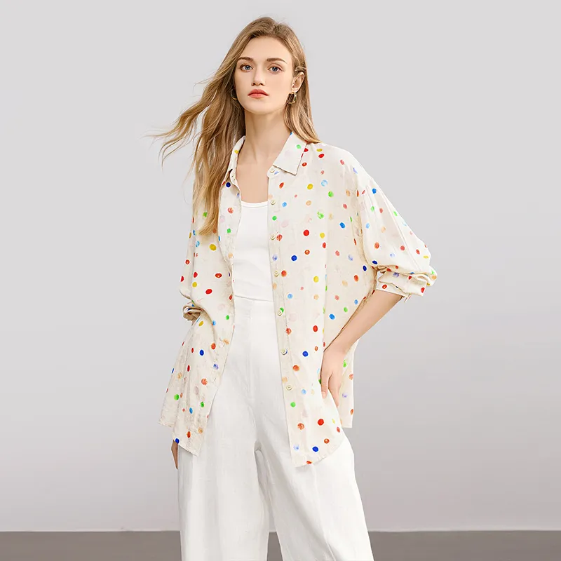 TOUCH Shirt Women's Beige Base With Multicolor Polka Dots-1