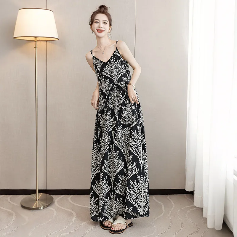 Cypress House Slip Dress Women's Black With Beige Floral-4