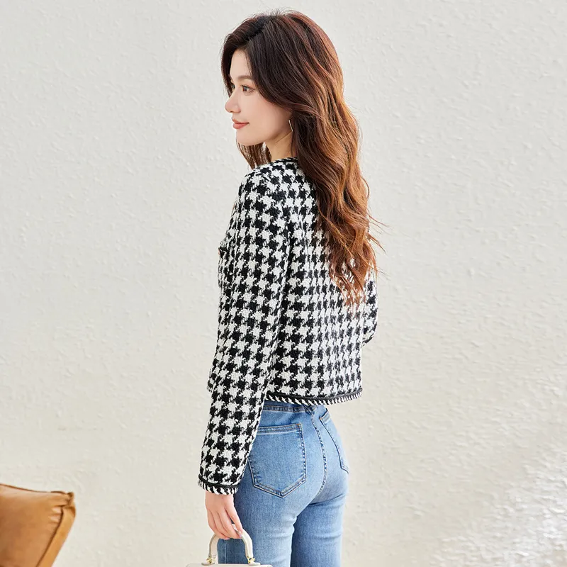 Cypress House Cropped Coat Women's Black White Houndstooth-3