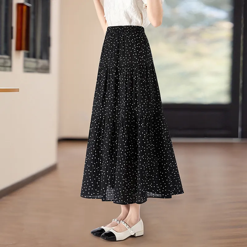 TOUCH Casual Long Skirt Women's Black With Polka Dot-3