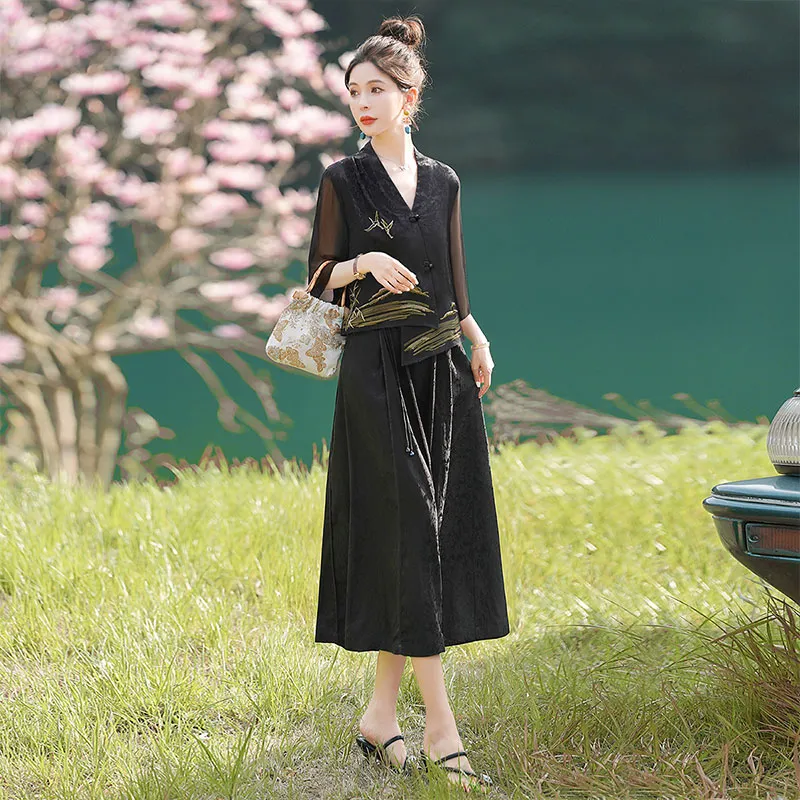 Cypress House Skirt Set Women's Black-5