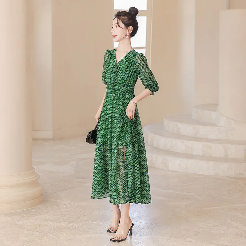 Cypress House Short Sleeved Dress Women's Green Floral-4