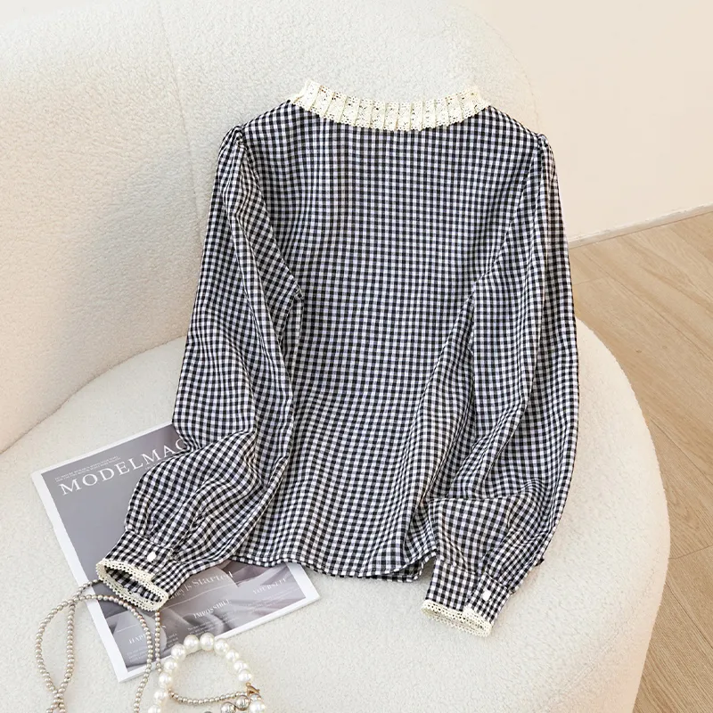 TOUCH Shirt Women's Black Beige Plaid-5