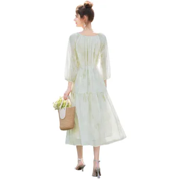 TOUCH Long Sleeved Dress Women's Beige Green