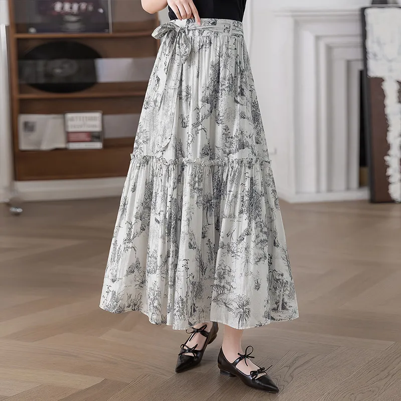 Cypress House Casual Long Skirt Women's Ink Wash Painting-5