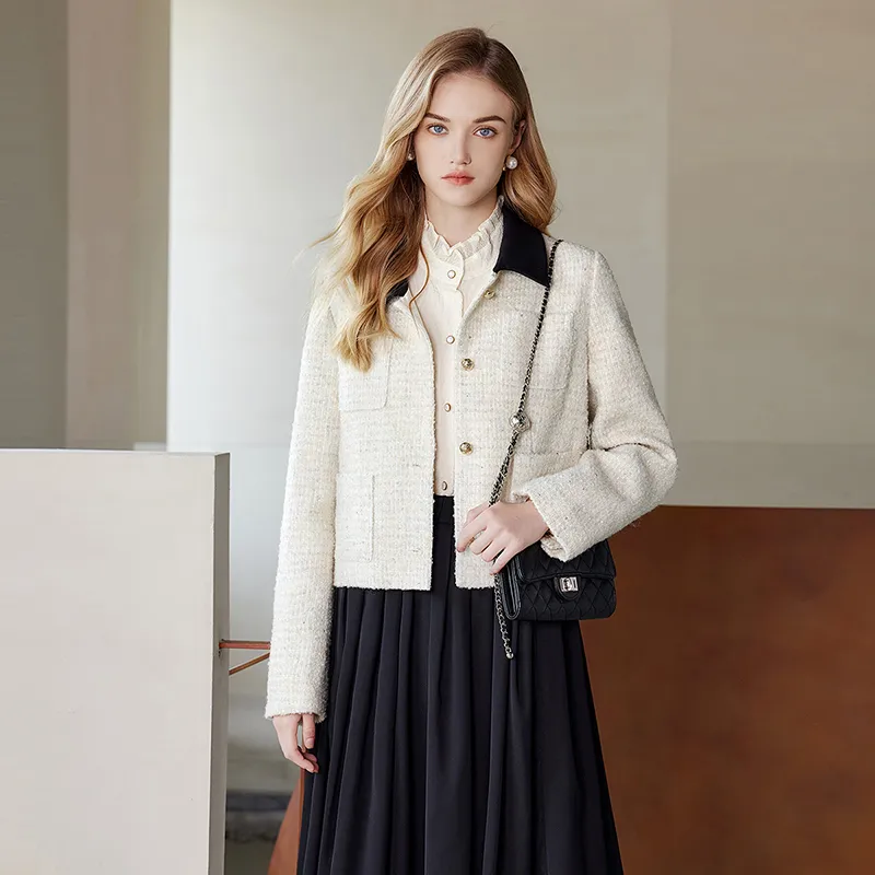 TOUCH Cropped Coats Women's Beige-4
