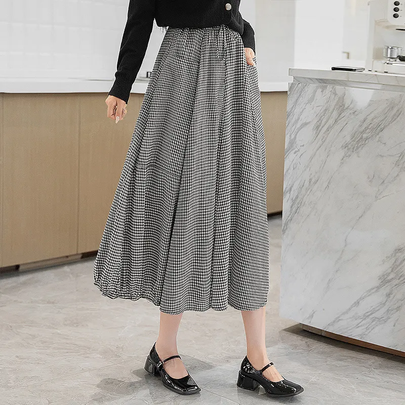 Cypress House Casual Long Skirt Women's Black White Plaid-5