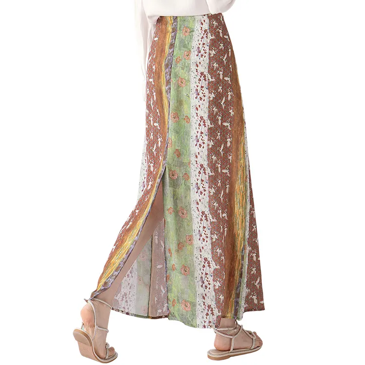 Cypress House Casual Long Skirt Women's Green Floral-1