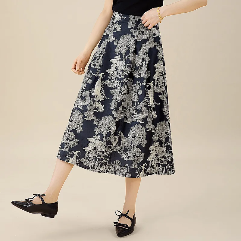 Cypress House Casual Long Skirt Women's Navy Blue-5
