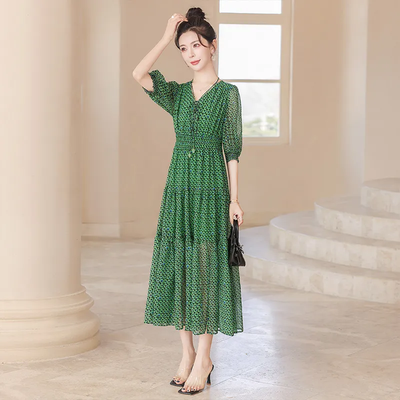 Cypress House Short Sleeved Dress Women's Green Floral-2