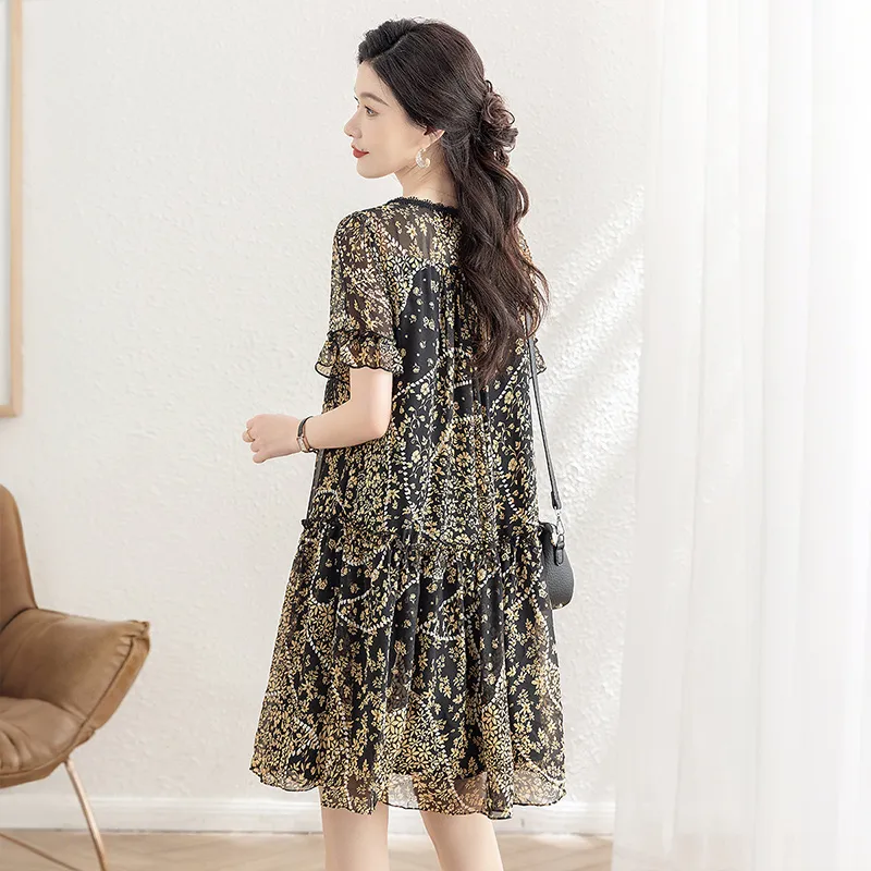 Cypress House Short Sleeved Dress Women's Black Yellow Floral-2