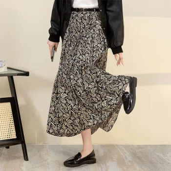 Cypress House Casual Long Skirt Women's Black Yellow Floral