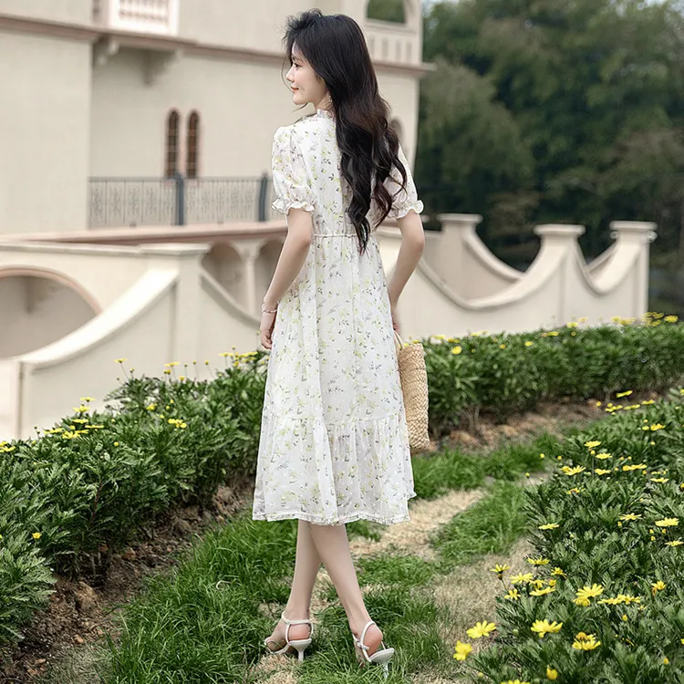 Cypress House Short Sleeved Dress Women's Light Green Floral-3