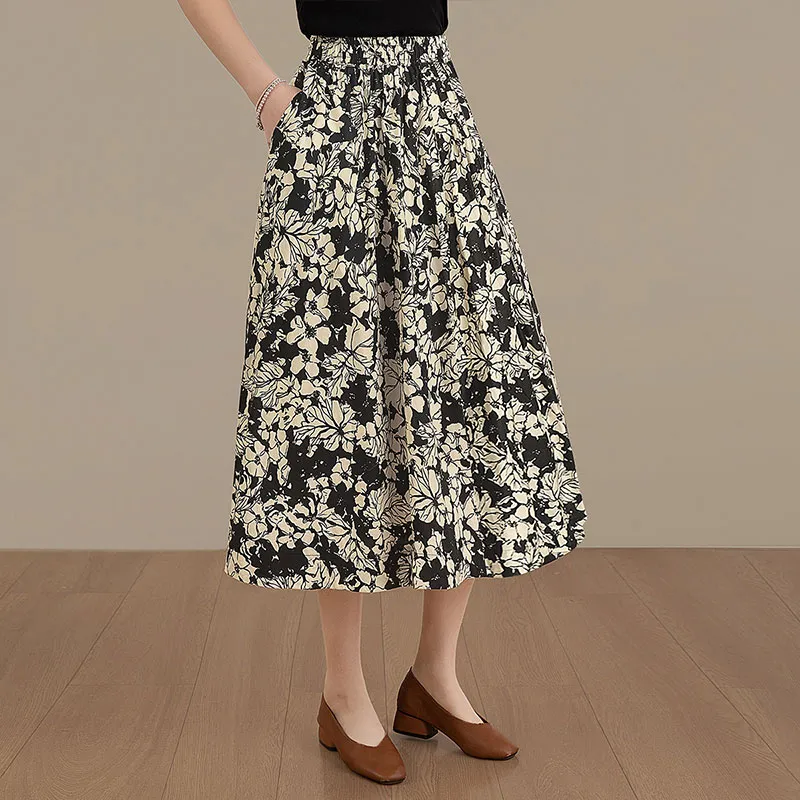 Cypress House Casual Long Skirt Women's Black With White Floral-5