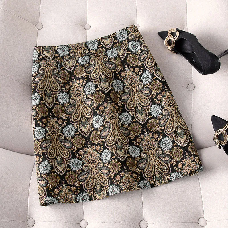 Cypress House Casual Short Skirts Women's Black Yellow Pattern-3