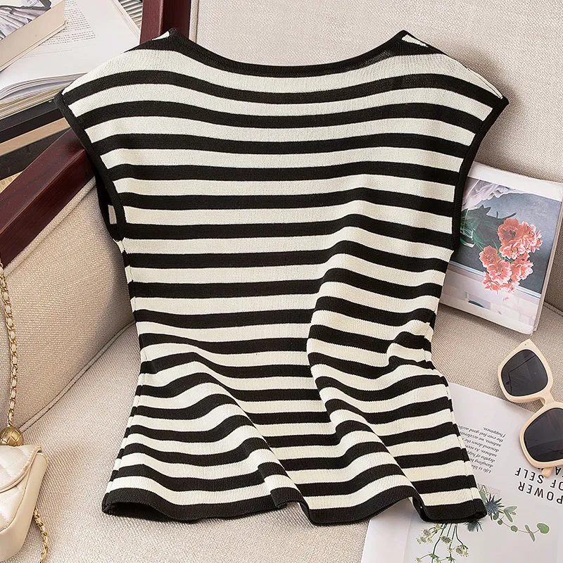 Cypress House Knitwear Women's Black Rice Stripes-3