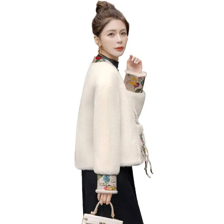 Cypress House Velvet-feel Coat Women's Ecru-1
