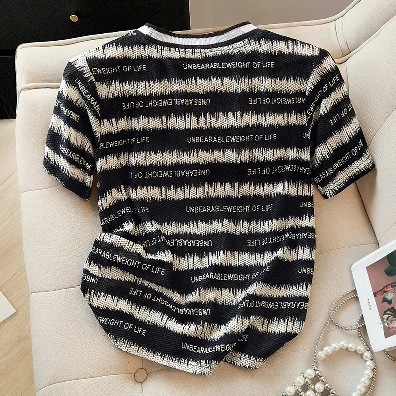 Cypress House T Shirt Women's Black White Stripes-3