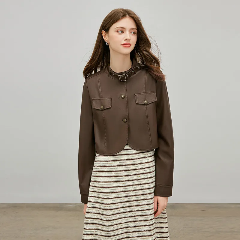 TOUCH Cropped Coats Women's Coffee-5