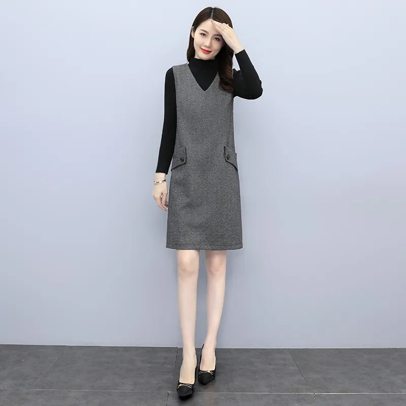 Cypress House Sleeveless Dress Women's Black Gray Herringbone-5
