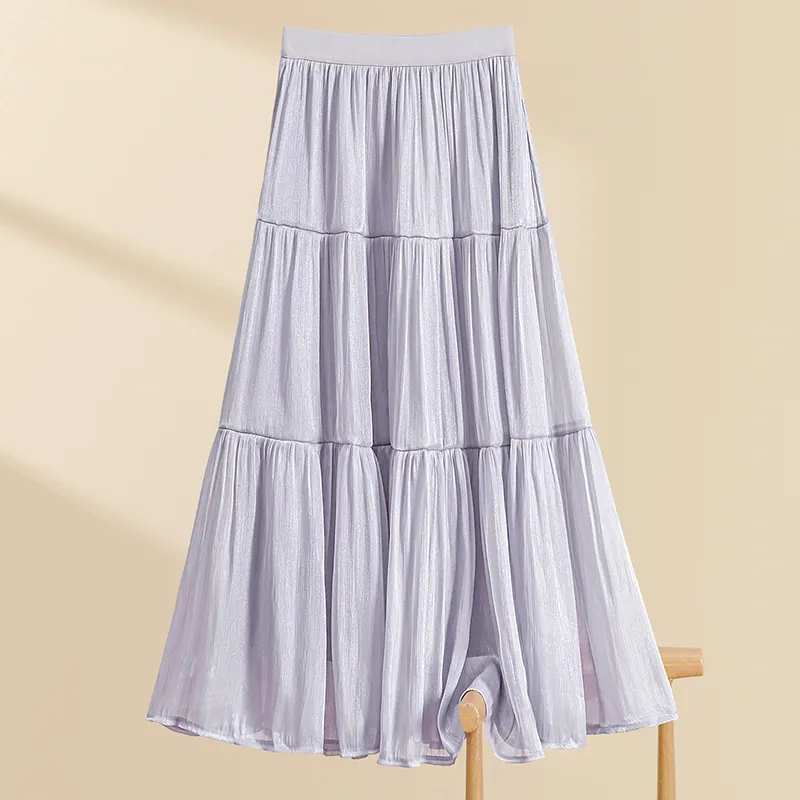 TOUCH Casual Long Skirt Women's Gray Purple-3