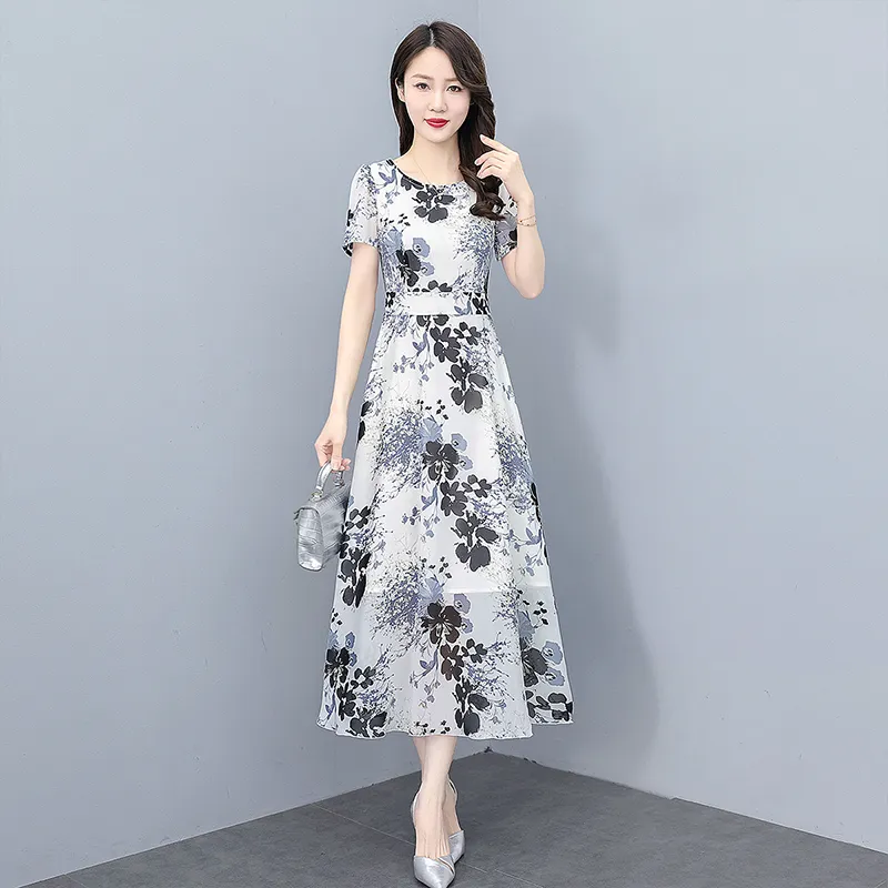 Cypress House Short Sleeved Dress Women's White Base With Black And Gray Floral-2