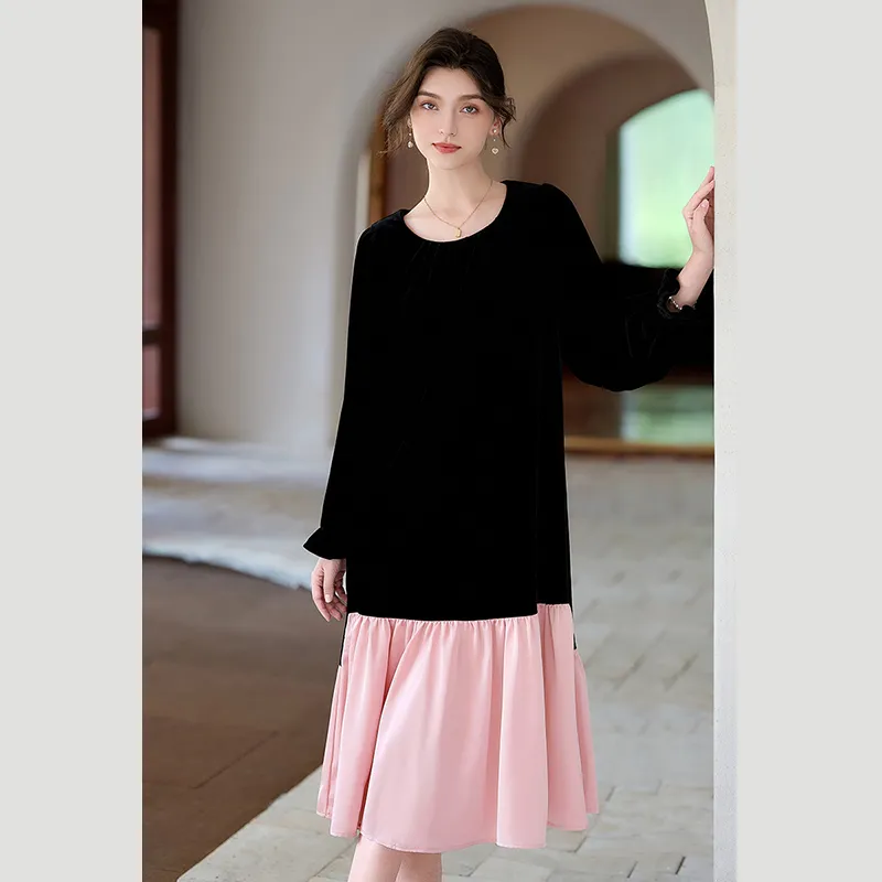 TOUCH Long Sleeved Dress Women's Black & Pink-6