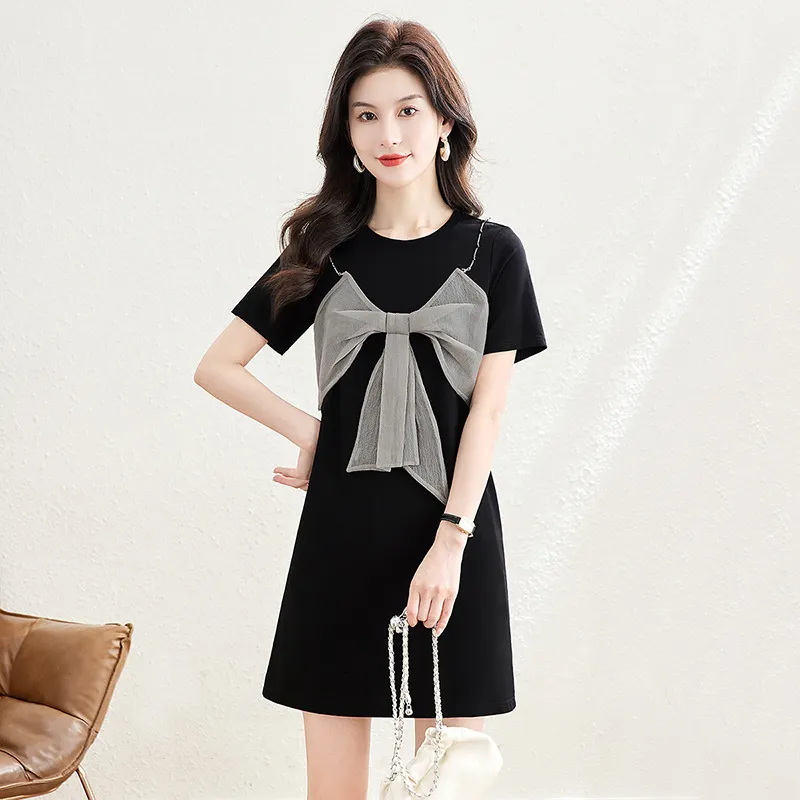 Cypress House Short Sleeved Dresses Women's Black & Light Gray-5