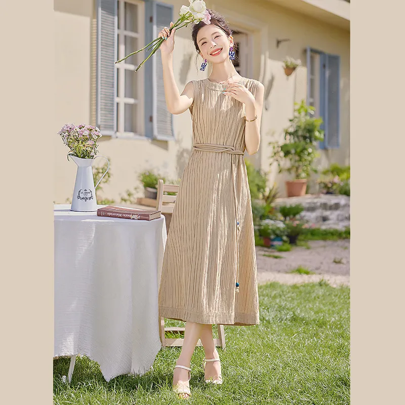 Cypress House Sleeveless Dress Women's Light Khaki-4