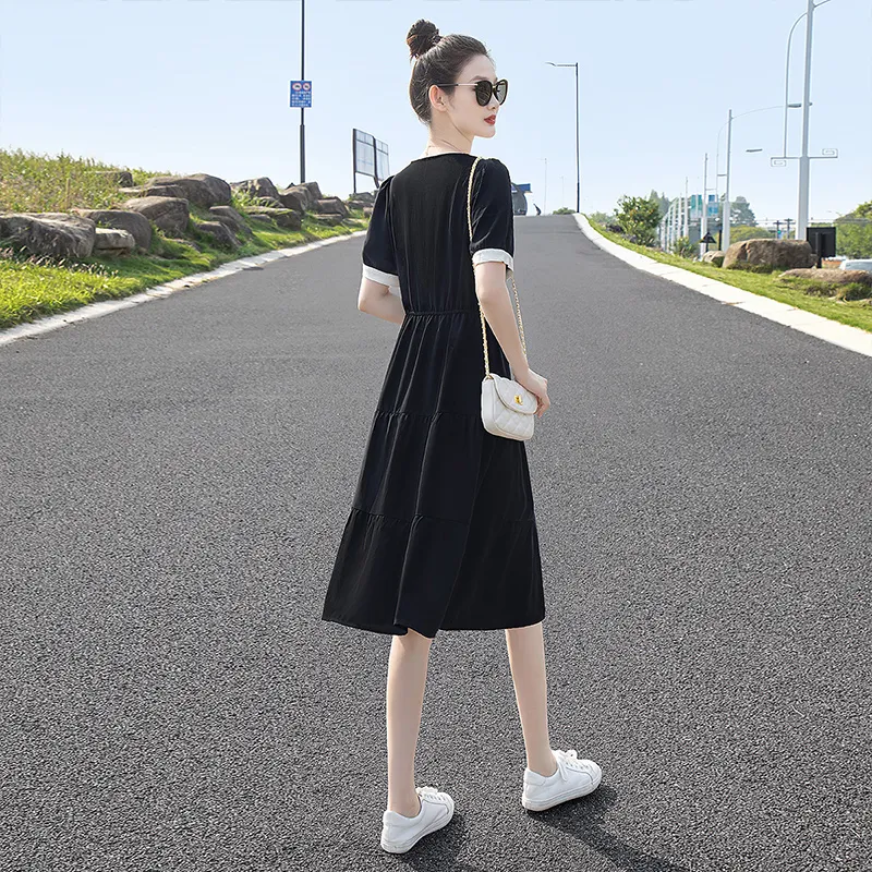 Cypress House Short Sleeved Dress Women's Black With Beige Collar-3