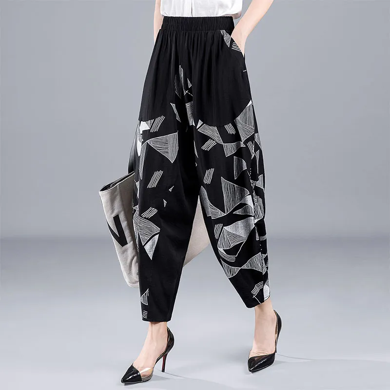 Cypress House Casual Pants Women's Black With White Geometric-3