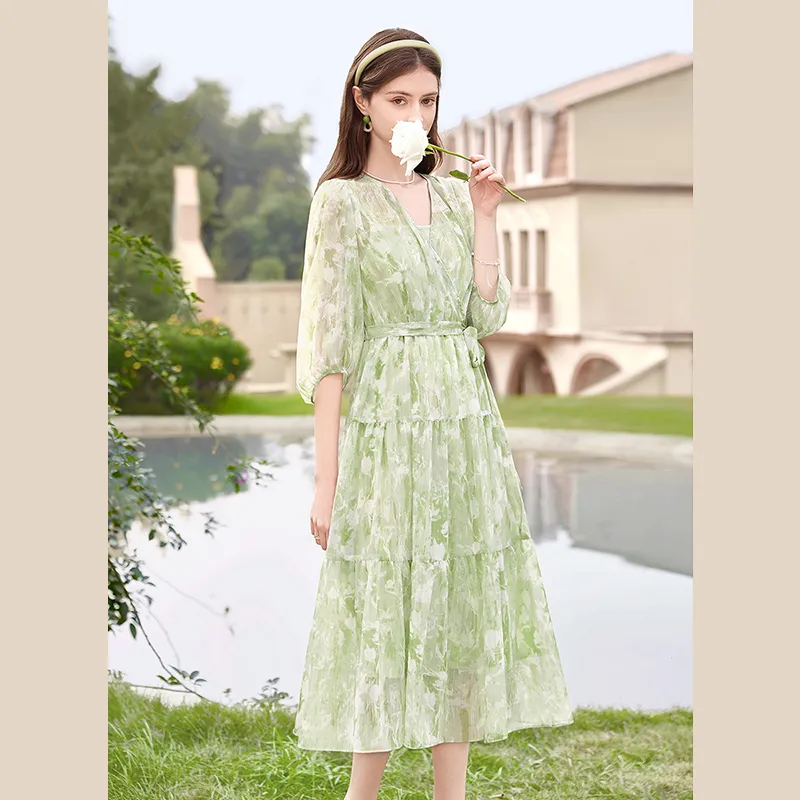 TOUCH Long Sleeved Dress Women's Green-4