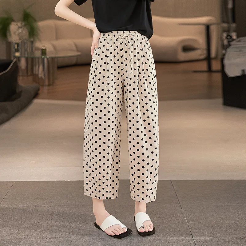 TOUCH Casual Pants Women's Beige With Black Polka Dot-6