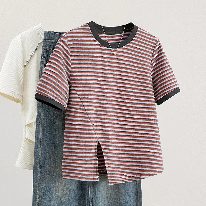 TOUCH T Shirt Women's Blue Green Stripes-10
