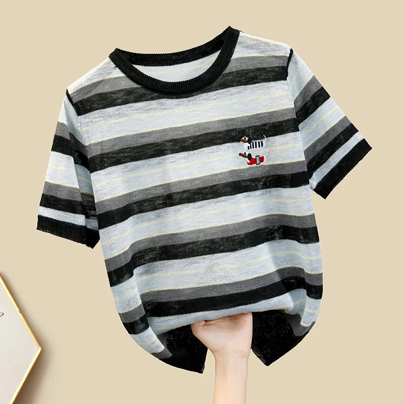 TOUCH Knitwear Women's Black Blue Stripes-2