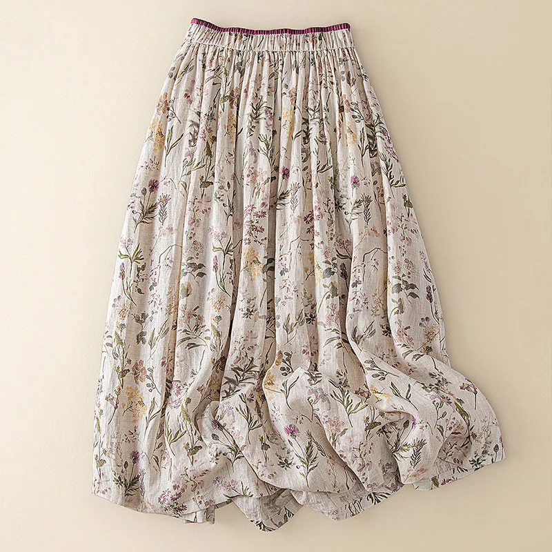 Cypress House Casual Long Skirt Women's Beige Floral-3