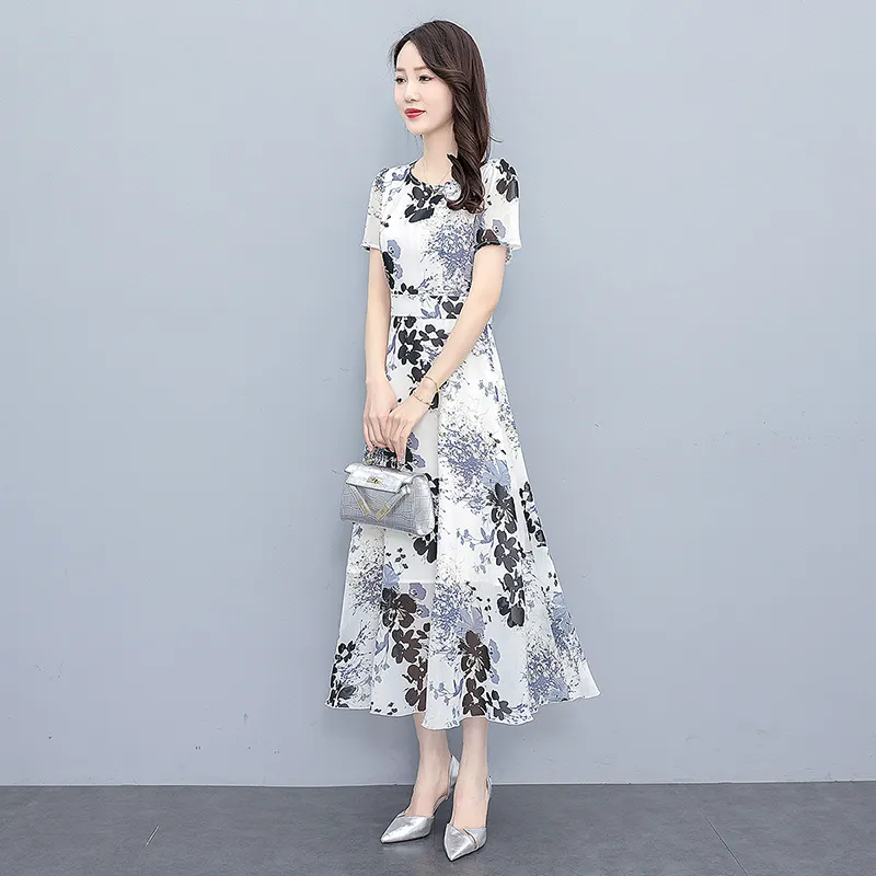 Cypress House Short Sleeved Dress Women's White Base With Black And Gray Floral-5