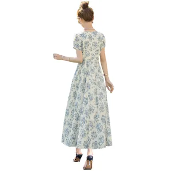 Cypress House Short Sleeved Dress Women's Blue Floral