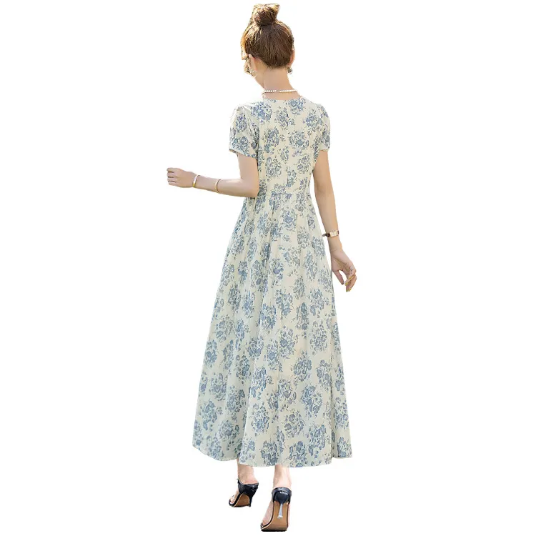 Cypress House Short Sleeved Dress Women's Blue Floral-0
